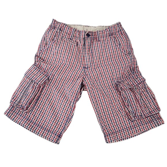 GAP Kids Boys Red & White Check Shorts w Concealed Adjustable Waist 12 - Picture 1 of 4